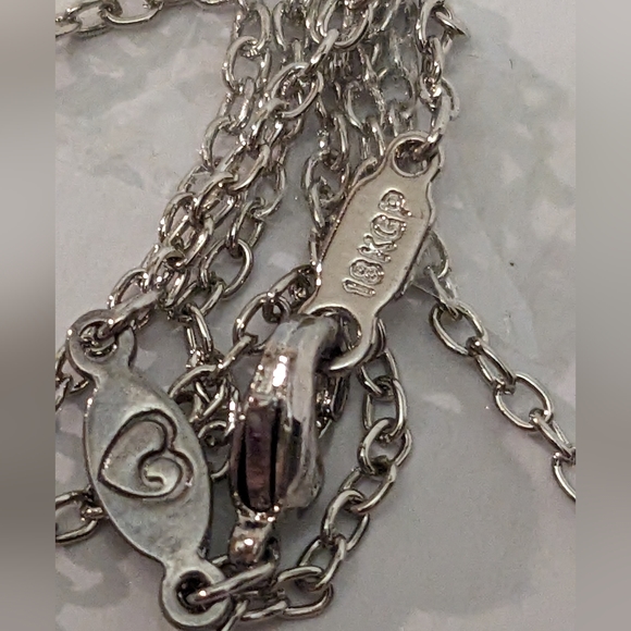 NEW September Sapphire 18K White Gold Pl Double Heart Spinner Pendant Necklace - Picture 5 of 9